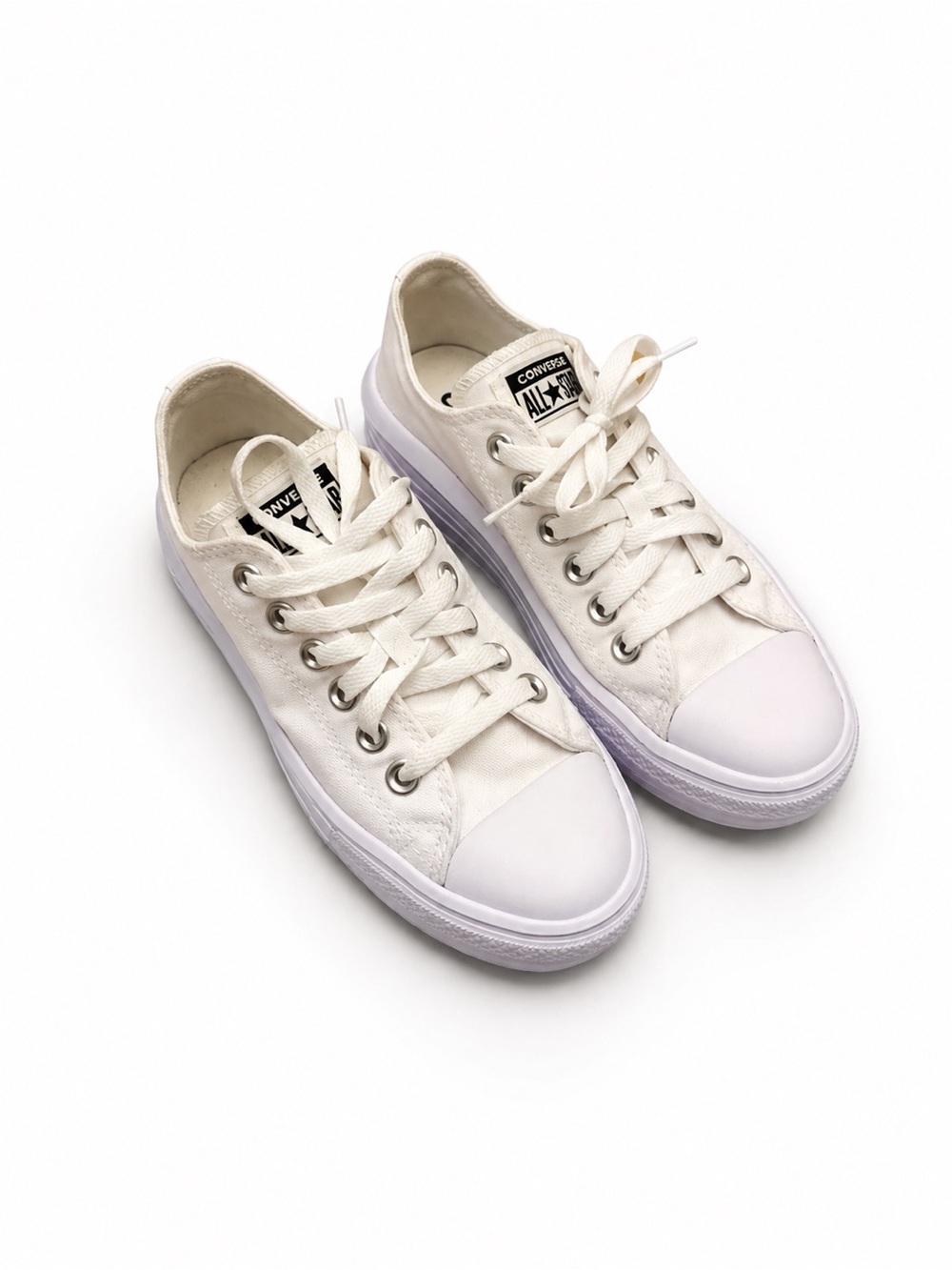 Converse White Low Top Sneakers - Canvas Lace-Up